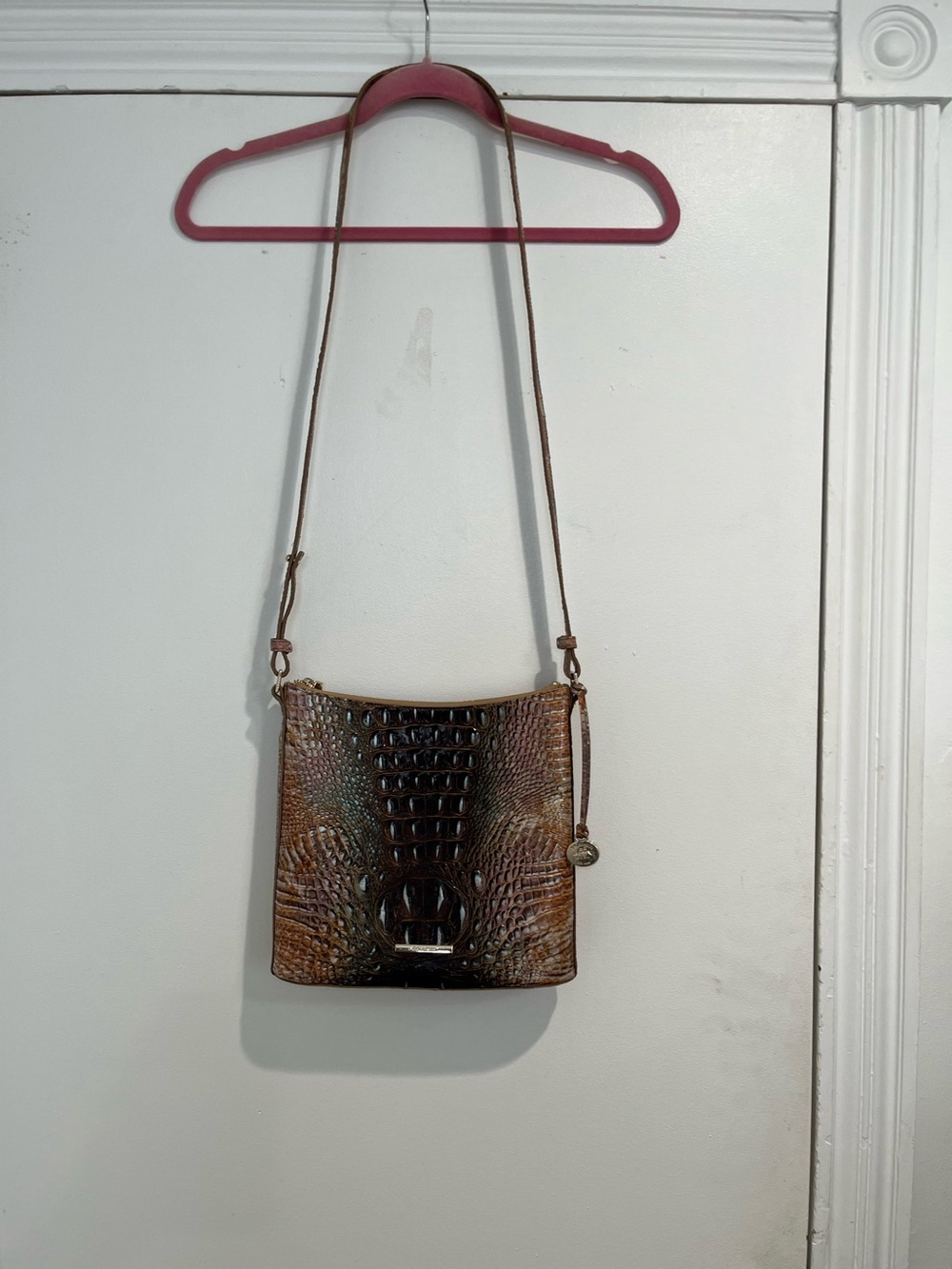 Brahmin Brown & Green Iridescent Croc-Embossed Leather Crossbody Katie‎ Bag - Picture 2 of 14